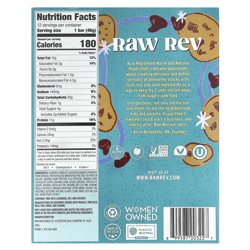 Raw Rev Glo, Chocolate Chip Cookie Dough, 12 Count, 1.6 Oz (46 G) Each