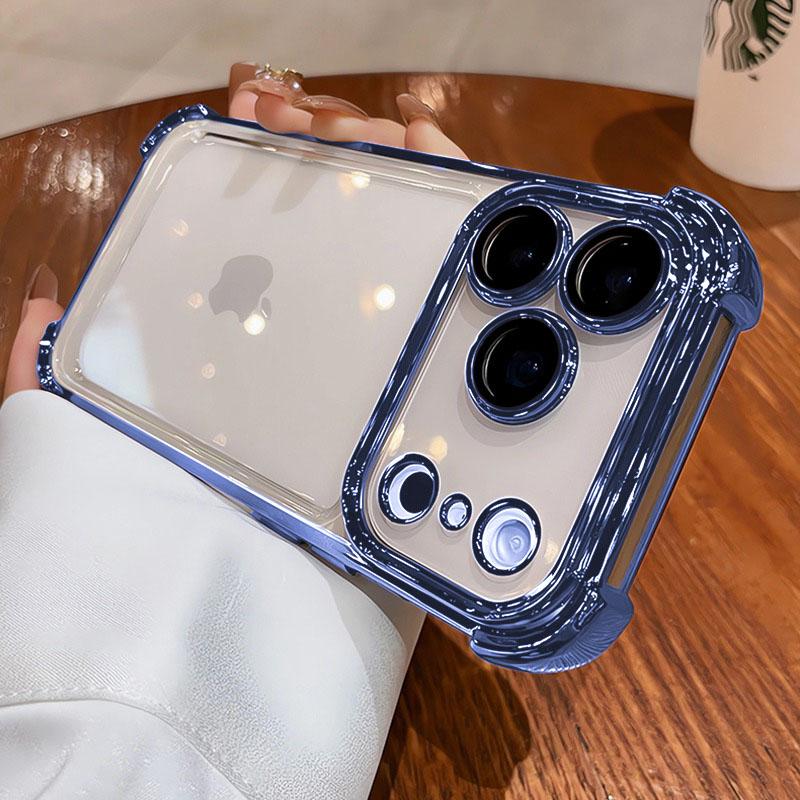 Электроplated Прозрачный Чехол Для Телефона Для iPhone 17 Air 16 e 15 14 13 12 11 Pro Max Plus Mini Полная Защита Объектива Подушка Безопасности Чехол