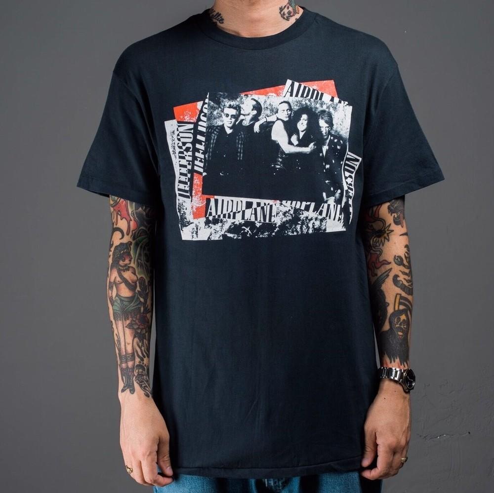 Vintage 80#039s Jefferson Airplane Tour Basic Black Cotton Tshirt Reprint WA4610