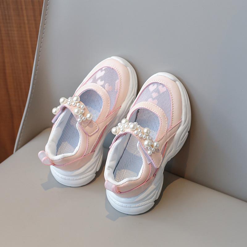 Спортивная обувь дышащая сетчатая жемчужно-белая обувь для маленьких девочек