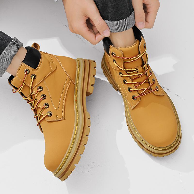 Men High Top Work Boots Lace Up Motorcycle Utility Shoes Thick Tread Outdoor Autumn Winter Travel Everyday Comfort Travel Shoes
