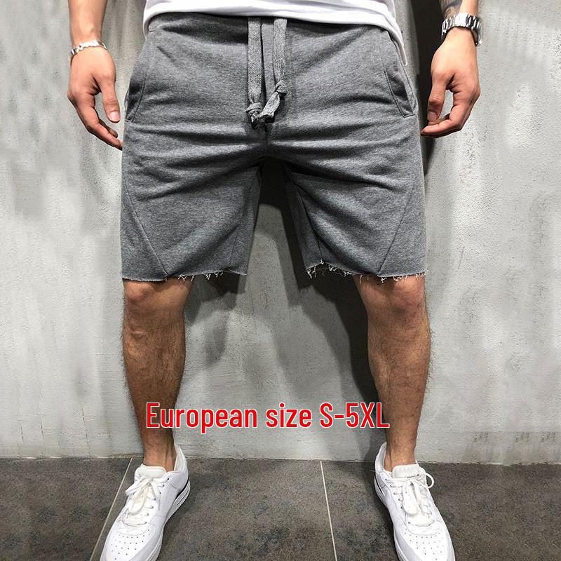 Men's Solid Color European-Size Casual Fitness Shorts for Running and Sports