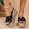 Foreign Trade Large Size 36-43 Casual Denim with Cool Slippers Women's Shoes 2024 Autumn New Wedge Slippers