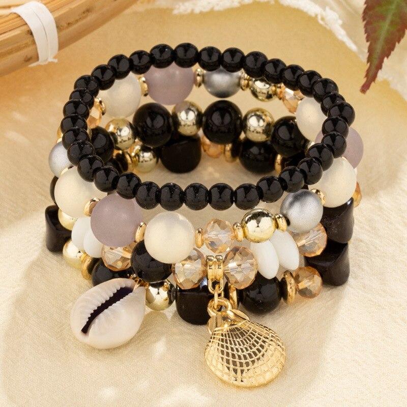 4 шт./компл. эластичные браслеты с кисточками в стиле бохо, эффектные браслеты из смолы с кристаллами и камнями ручной работы, браслеты с бусинами, модные вечерние ювелирные изделия