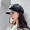 Women Spring Summer Beret Retro Solid Color Faux Leather Short Brim Decorative Sun Protection Anti-UV Breathable Lady Painter Hat Unisex Octagonal