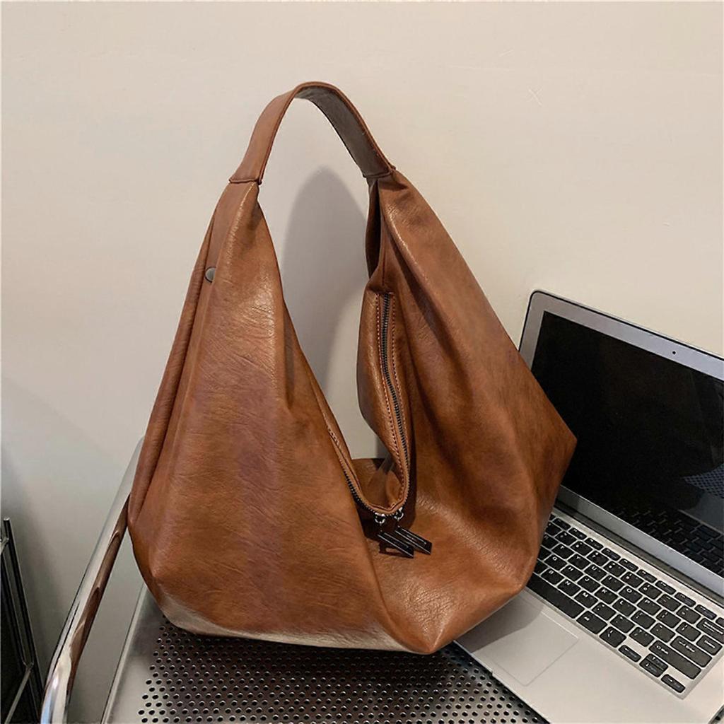 Women Armpit Bag Large Capacity Handbag All-matching Shoulder Bag Shopping Bag PU Leather Underarm Bag Dumplings Bag Coffee