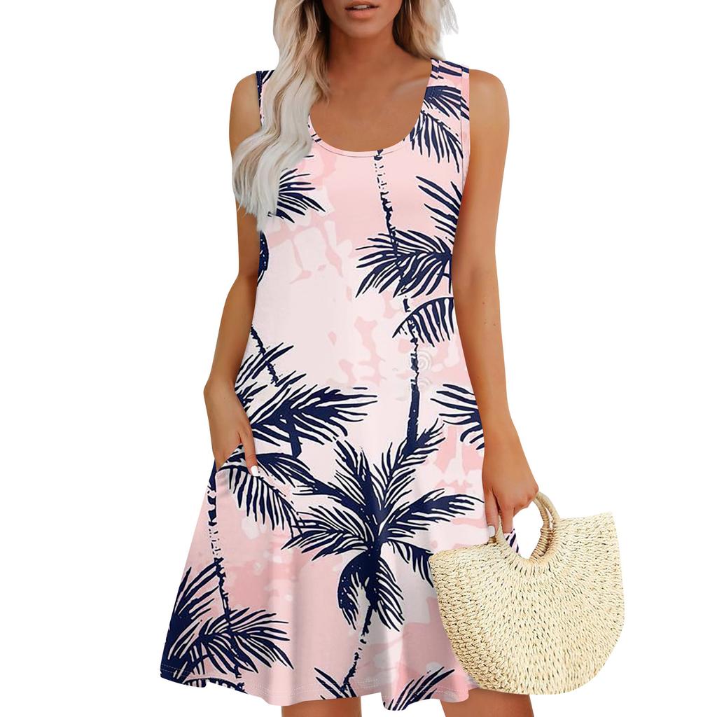 Женские летние платья, свободные сарафаны без рукавов с U-образным вырезом и карманами