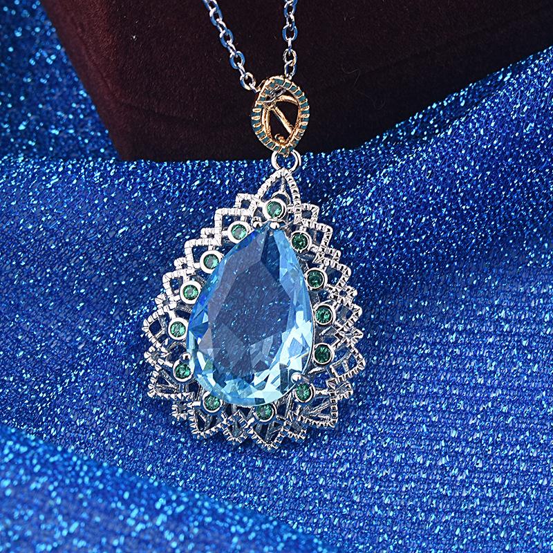 POMOiii Темпераментный роскошный каплевидный морской синий циркон, женский высококачественный кулон на ключицу, цепочка для женщин, очаровательные ювелирные изделия для свадьбы и помолвки