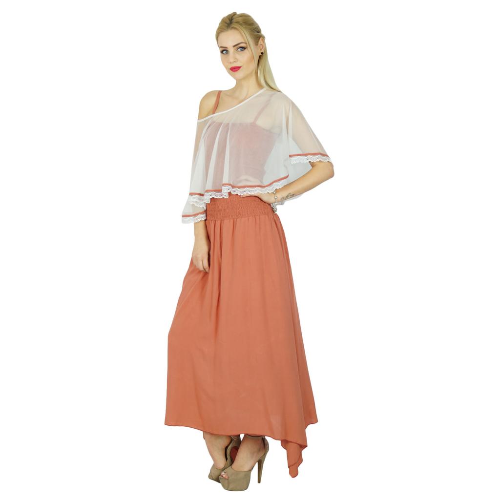 Bimba Women Long Maxi Dress Smocked Waist Top Comes With Poncho Top Chic