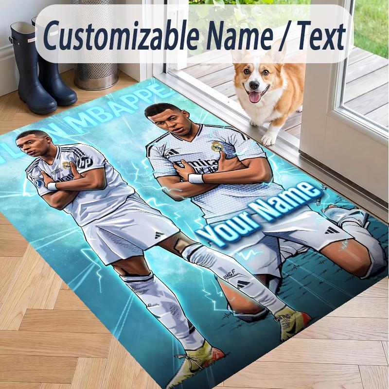 Custom Text Printed Rug Kylian Mbappe Non Slip Floor Carpet For Home Room Decor