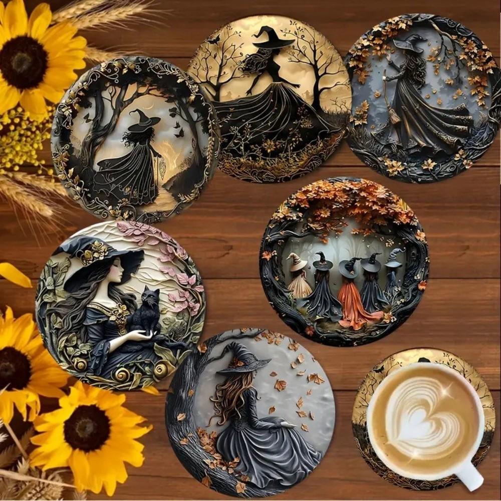 6 pcs Cat Wooden Coasters Devil's Eye Heat Resistant Coasters Puppy Design Mats Kitchen Set