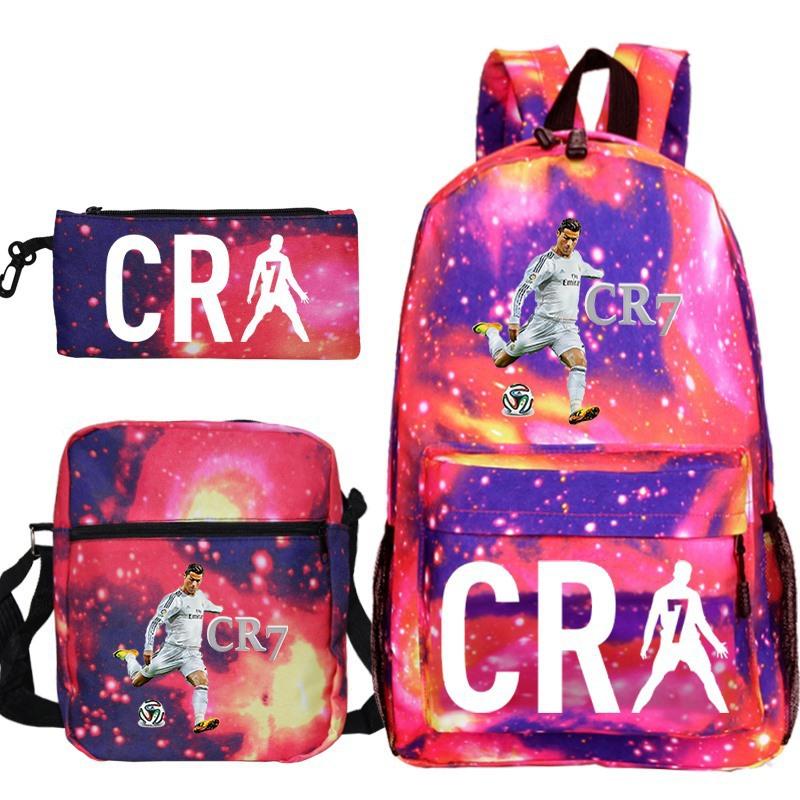 C Ronaldo student bag + small shoulder bag + pencil case three-piece backpack