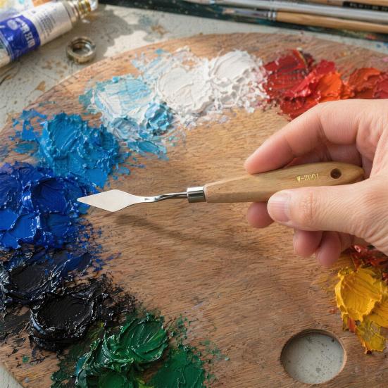 Art Tool for Painting Oil Scraper, Stainless Steel Palette Knives with Wood Handle Paint Scraper Mixing Scraping And Layering Acrylic Supplies Knife