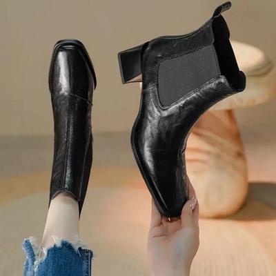 Модная обувь женская 2024 года, горячая распродажа, женские ботильоны, элегантные современные ботинки, женские сшитые туфли с квадратным носком и высоким каблуком, женские туфли Zapatos