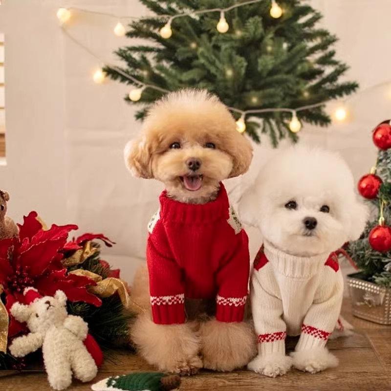 Puppy Dog Sweater Teddy Bigbear Small Dog Cat Two Feet Knit Autumn Winter Snowflake Christmas Pet Clothing