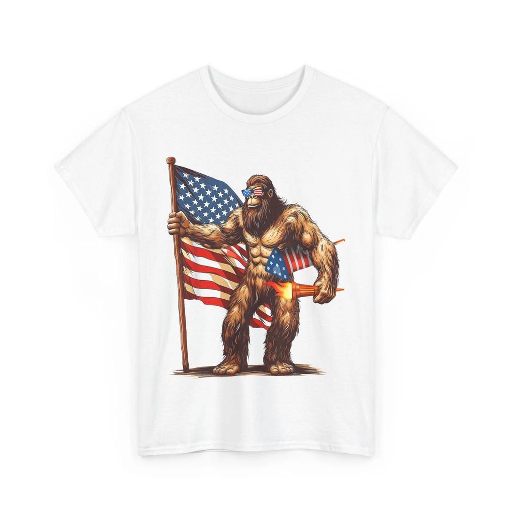 Bigfoot Fireworks 4th of July Shirt, Sasquatch American US Flag T-Shirt