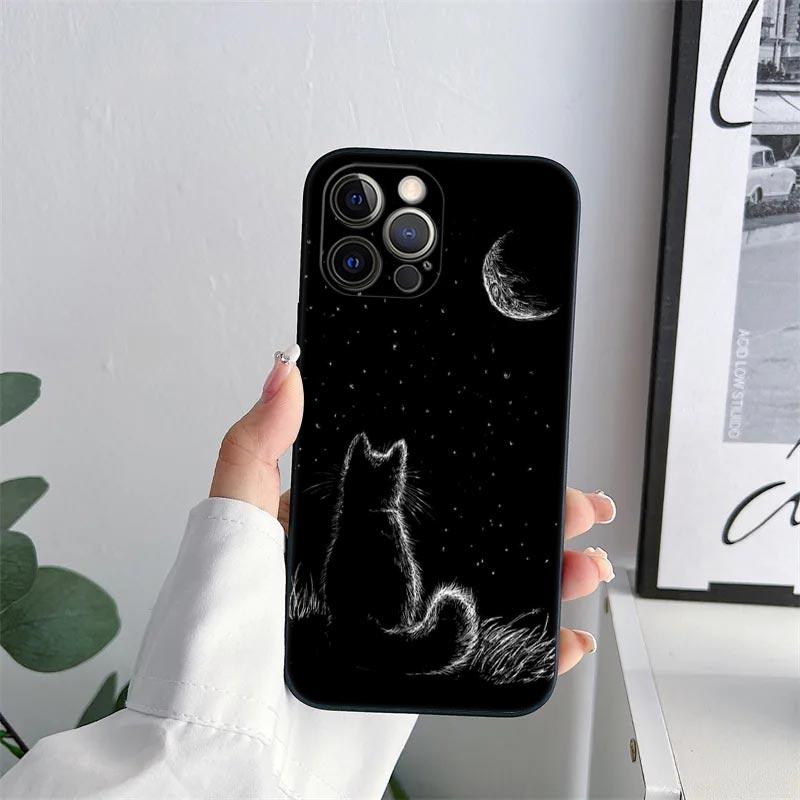 Черные Кошки Чехол для Телефона для iPhone 11 15 Pro Max Чехол Coque 14 Plus 13 Pro 12 11 X XS XR 7 8 SE 2020 15Pro Милый Кот ТПУ Мягкая Крышка