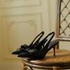 Cow Leather Pointed Toe Stiletto High Heels Autumn Summer Slip On Shoes Bowtie Decorations Women Shallow Sandals