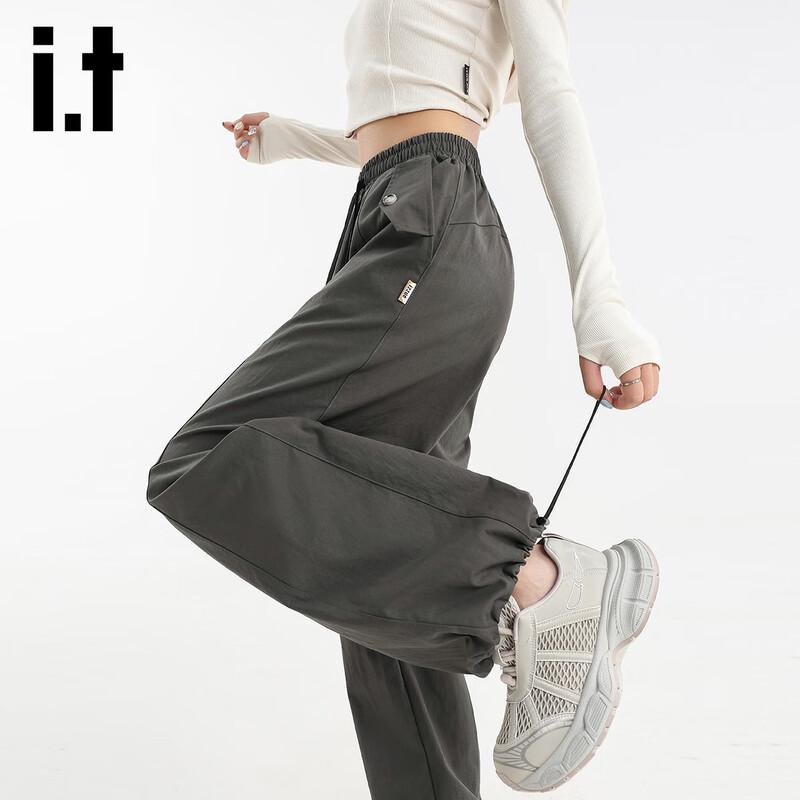 Izzueit Women's High-Waist Drawstring Wide-Leg Cargo Pants