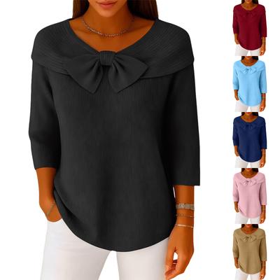 Женский модный вязаный джемпер свободного кроя с бантом однотонный повседневный свитер