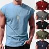 Men's Summer Solid Color Thin Section Sleeveless T-shirt Youth Round Neck Casual Loose T-shirt