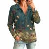 Женский вязаный топ с длинным рукавом и воротником, повседневная блузка с винтажным цветочным принтом