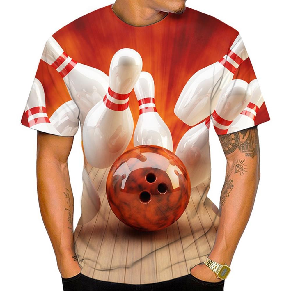 Interesting and Innovative Men's T-shirt, 3D Bowling Print Shirt, Casual, Neutral, Round Neck, Comfortable Top, Summer Fashion Trend