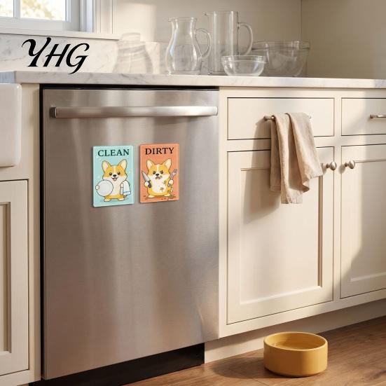 Animal Magnetic Decoration Clean Dirty Dishwasher Magnet, Acrylic Cartoon Sign, Decorative Kitchen Supplies Double-Sided & Magnet for Heavy Duty Sign