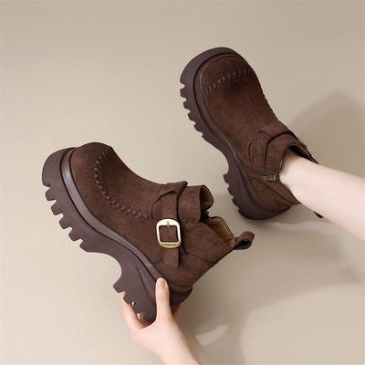 Женские бархатные ботинки на платформе Birkenstock Martin: Ретро стиль, Толстая подошва, Увеличивающие рост, Низкие для осени.