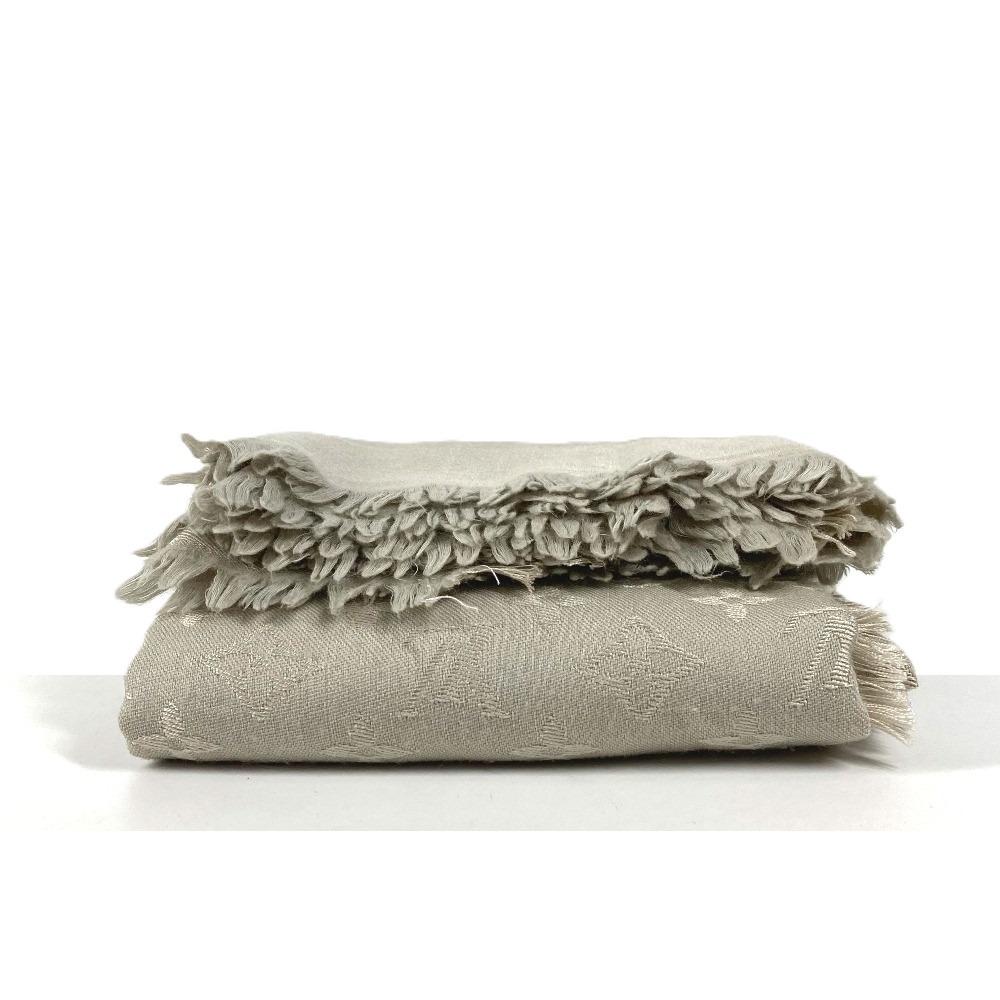 Louis Vuitton M71336 Monogram Shawl Fringe Scarf Stole Large Size shawl Beige