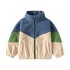 Stand Collar Autumn and Winter Fashion Warm Kids Coat Soft Loose Polyester Material Boys' Color-block Fleece Jacket