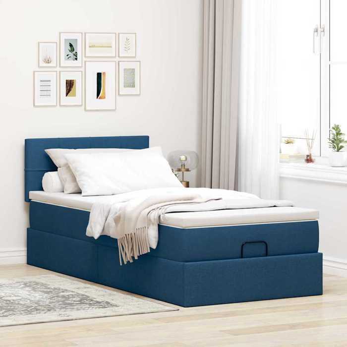 Cadre de lit avec matelas - Maison Exclusive - 90x200 cm - Tissu bleu - LED intégrée