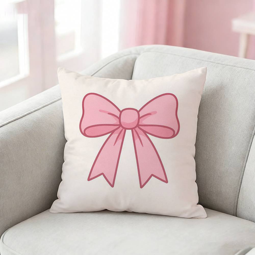 Pink Bow Cherry Pattern Pillow Case For Sofa Living Room Home Office Decor Protective Cover