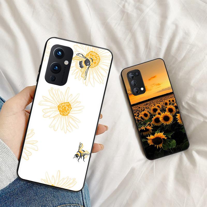 Для OnePlus 9 Pro 8 5G 7 9R 7T 8T Z Daisy Sunflower Черный матовый чехол из ТПУ с росписью чехол для телефона OnePlus Nord 2 CE N10 N100 N200