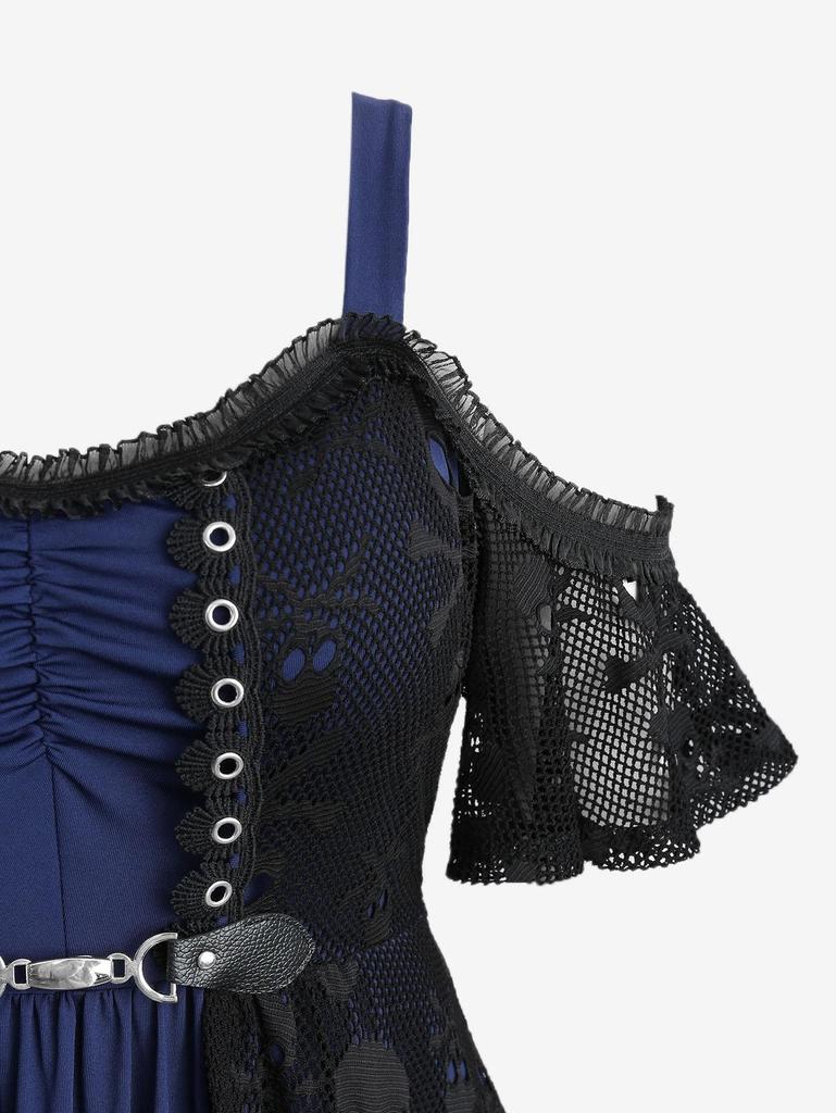 Платье Rosegal Plus Size с открытыми плечами, сеткой и черепом, с рюшами, из искусственной кожи, с пряжкой, многослойное, 2 в 1