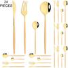 Gold 24Pcs Dinnerware Cutlery Set Knife Fork Coffee Spoon Tableware Set Mirror Stainless Steel Flatware Western Kitchen Silverware