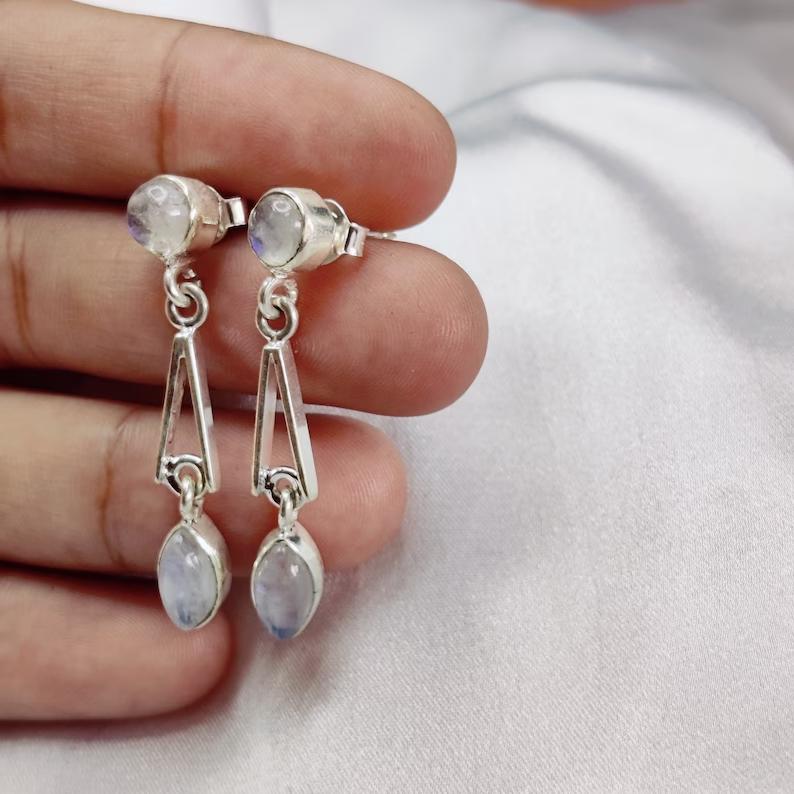 Moonstone Earring 925 Sterling Silver Dangle Earring Natural Gemstone Earrings