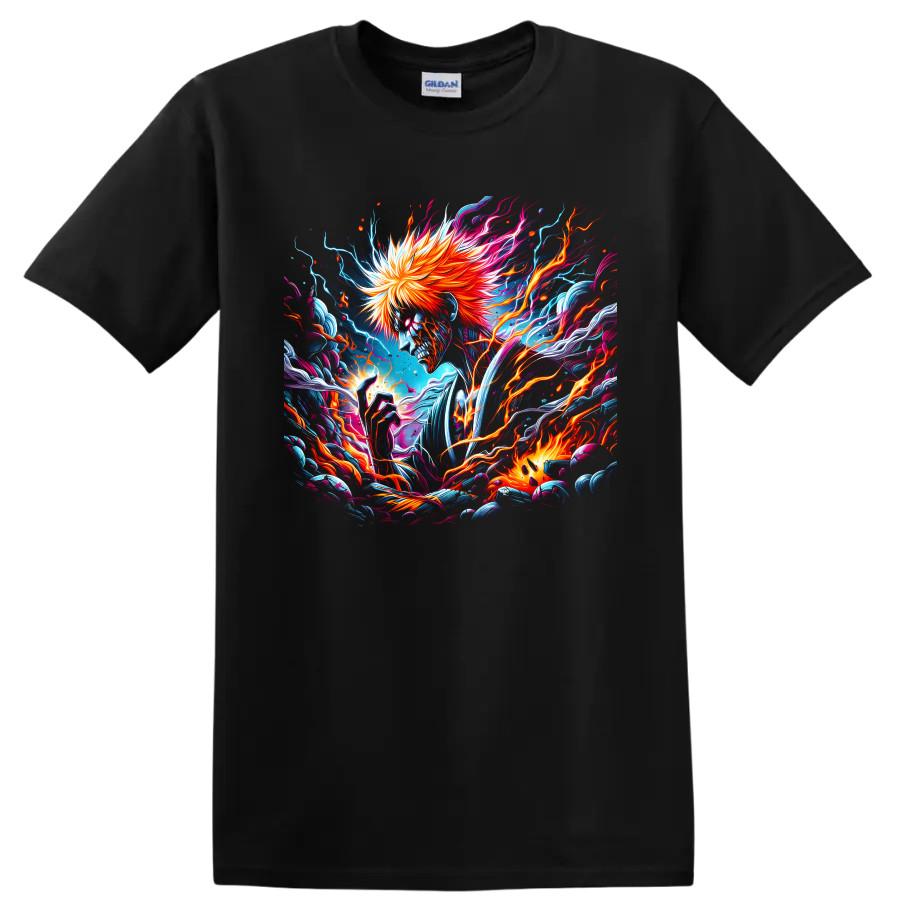 Ichigo Kurosaki Anime T Shirt w/ Electric Fire Skull Art Graphic Tee Gift Idea