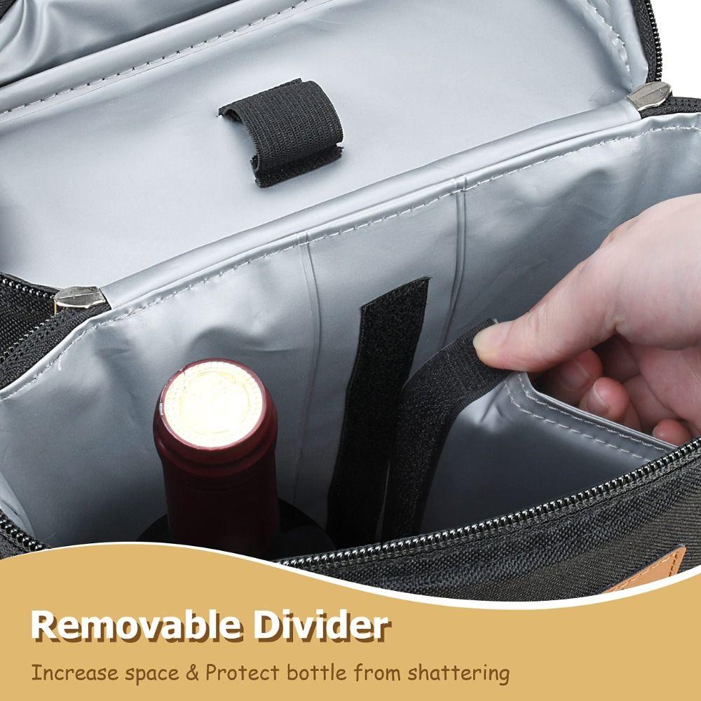 Leakproof Bottle Wine Carrier Bag Top Zip Closure Beverage Travel Bag 2 Bottle Tote  Gathering