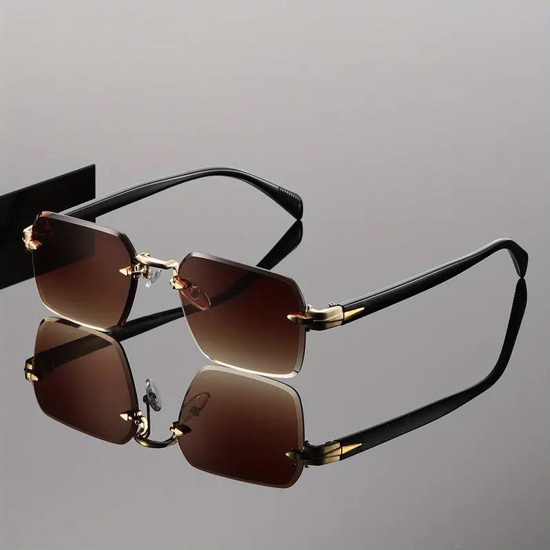 New Rectangle Rimless Women Sunglasses Luxury Brand Man Sun Glasses Retro Square Metal Eyewears Uv400 Trendy Goggles