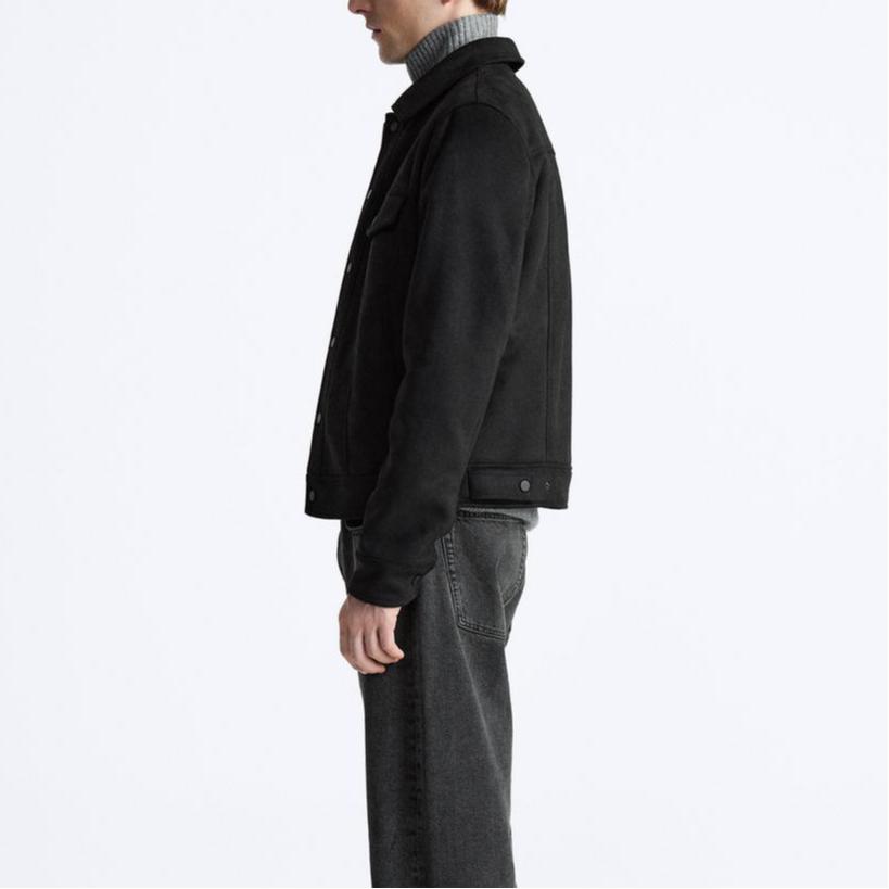 Zara Solid Color Casual Lapel Long Sleeve Jacket Men Jackets Black 3548689-800