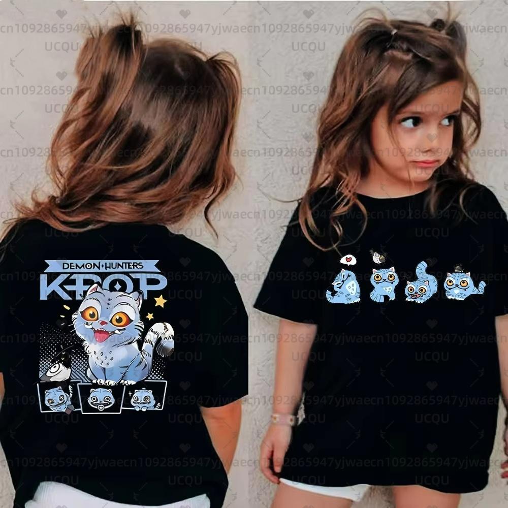 Милая детская футболка с коротким рукавом Kpop Demon Hunters, повседневная мода Харадзюку, хлопок, для взрослых и детей, одежда для косплея, топы