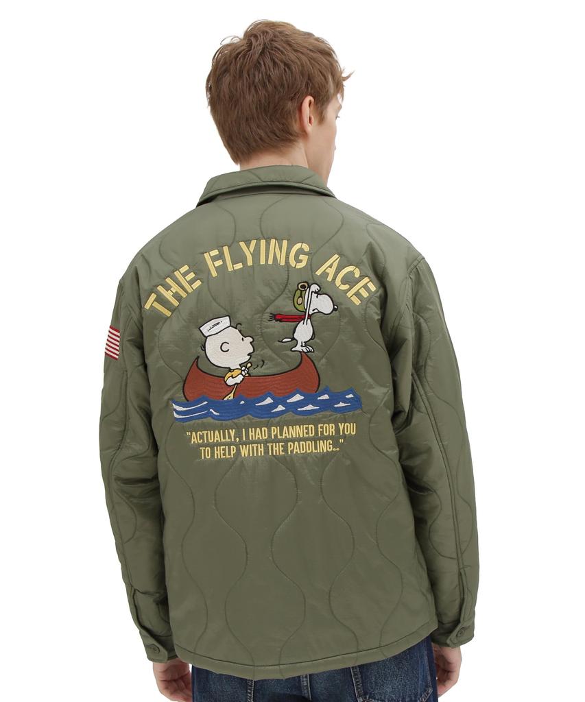 AVIREX Quilt Jacket Flying Ace Peanuts Men L 401 Sage 783-5252045