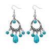 1 Pair of Faux Turquoise Tassel Earrings Lightweight Hypoallergenic Retro Style Polished Metal Plated