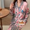 Spotted Leopard Print Pajama Set for Women Idyllic Style Long Sleeve Pant Female Lounge 2024 Autumn Winter New Cartoon Sleepwear