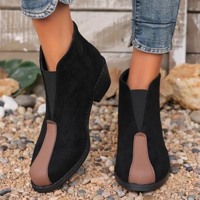 Fashion 2024 Autumn/Winter New Trade Women's Single Boot Large Leopard Print Front Zipper Square Heel Short Boots for Women Plus Size 43