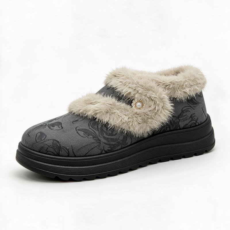 Winter lazy foot cover women's cotton shoes jacquard cloth surface rough edge bag mouth soft sole wear-resistant mother shoes one piece hair