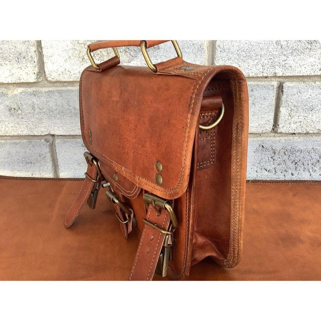 Широкая кожаная сумка-сэтчел шириной 9 дюймов, ручная работа, ретро, ​​стиль бохо, с отделением на молнии и отделениями.