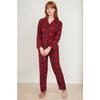 Women's Plaid Winter Long Sleeve Patterned Front Buttoned Red Suede Pajama Set
