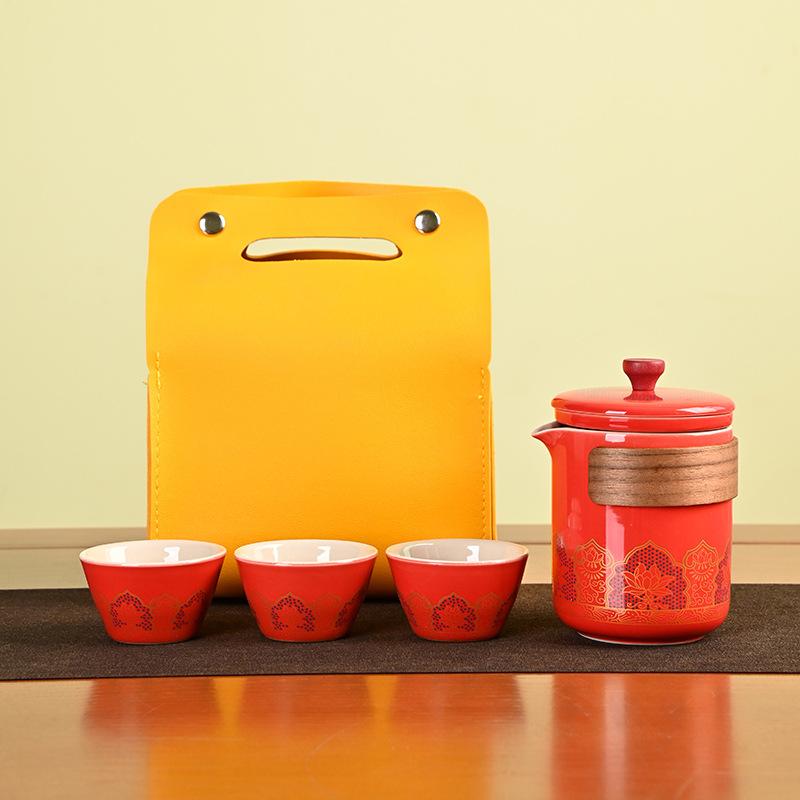 Дорожный набор для чая кунг-фу, маленький набор для улицы, керамическая чашка куайкэ, один чайник, три чашки, сувенир, бизнес, древний стиль, подарки